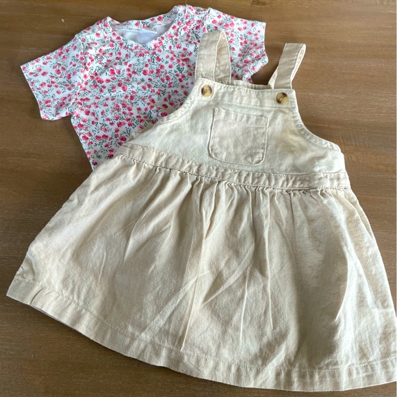 Old Navy Other - Old Navy Linen Overall Dress & Short Sleeve Flower Bodysuit in 12-18M
